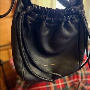 Black Leather Drawstring Bag